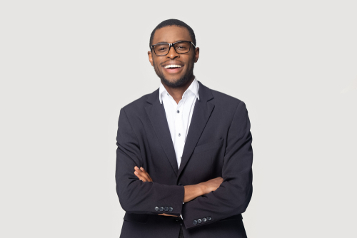 Happy,African,American,Young,Businessman,In,Formal,Suit,Wearing,Eyeglasses